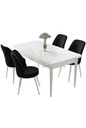 Hanah Home Juego de Mesa y Sillas de Comedor 5 Piezas Blanco y Negro con Patas de Metal, Tablero Melamina